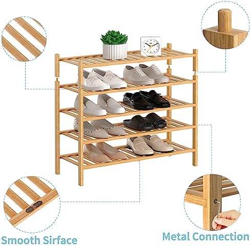 👟 5-Tier Natural Bamboo Shoe Rack – Stylish, Space-Saving Shoe Organization - SHINE