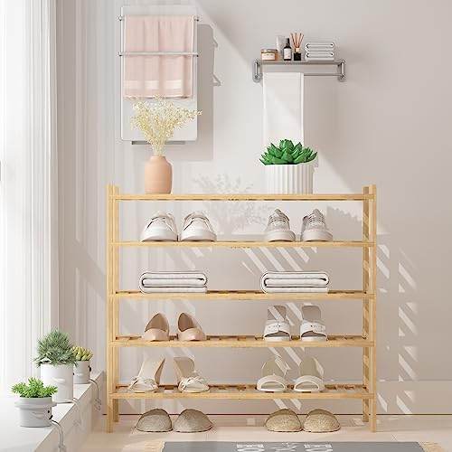👟 5-Tier Natural Bamboo Shoe Rack – Stylish, Space-Saving Shoe Organization - SHINE