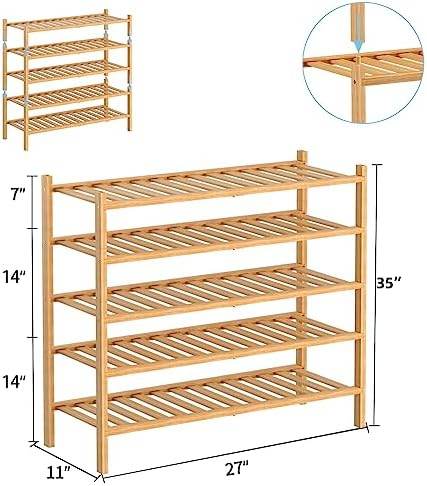 👟 5-Tier Natural Bamboo Shoe Rack – Stylish, Space-Saving Shoe Organization - SHINE
