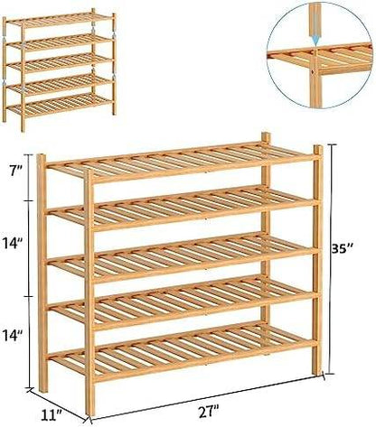 👟 5-Tier Natural Bamboo Shoe Rack – Stylish, Space-Saving Shoe Organization - SHINE